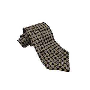 Brioni Silk Tie Geometric Checkerboard Black Gold Silver Italy Luxury‎ Designer